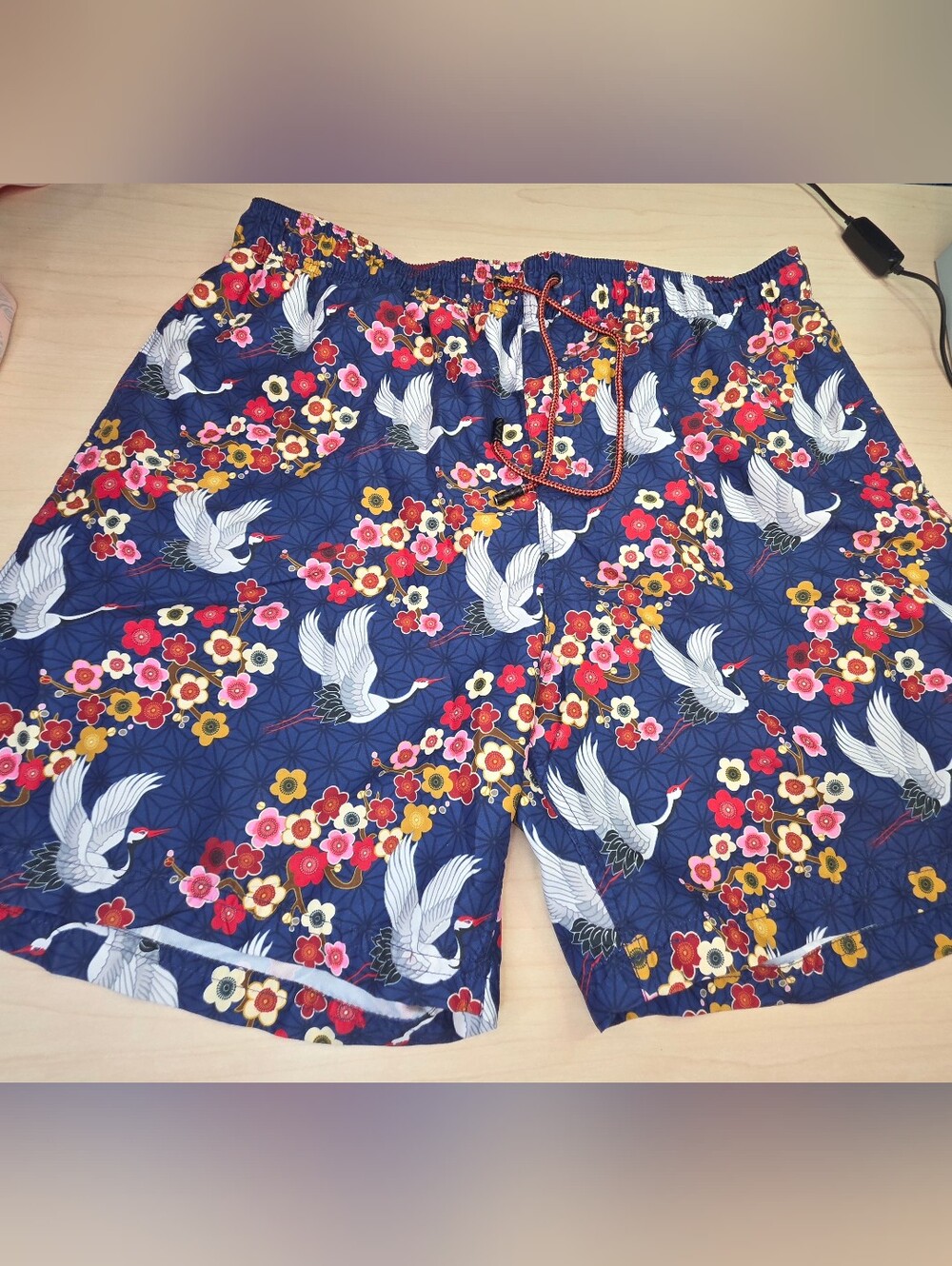 Broken Threads Surf Swim Trunks XL Japanese Crane Floral Print Board Shorts